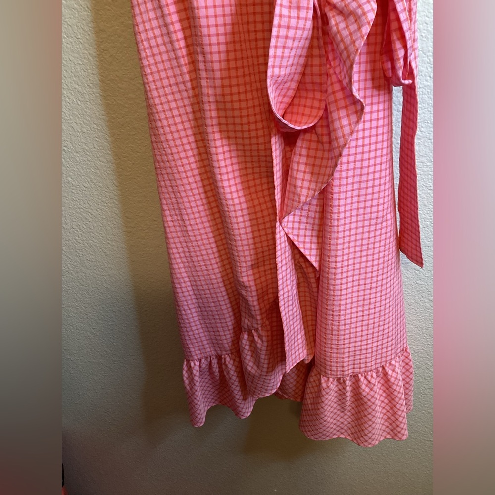 Draper James Reba Gingham Seersucker Wrap Dress - Size 12 - Picture 7 of 9